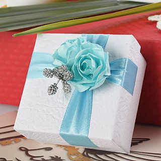 Square Favor Box With Blue Rose (Set of 12)