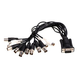 VGA 15 Pin Male Break Out to 8 BNC Female and 4 RCA Female Cable Connectors for CCTV System