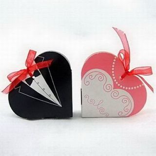 Tuxedo Gown Heart Shaped Favor Box With Organza Ribbon (Set of 12)