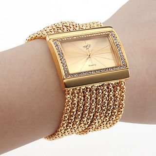 Womens Gold Diamond Case Alloy Band Bracelet Watch