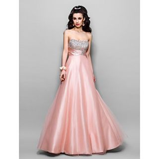 A line Strapless Floor length Stretch Satin And Tulle Evening/Prom Dress