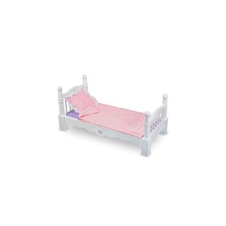 Melissa & Doug Deluxe Wooden Doll Bed, Purple/White/Pink, Girls
