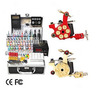 2 Cast Iron Revolver Design Tattoo Gun Kit with LCD Power (40 Color Ink)