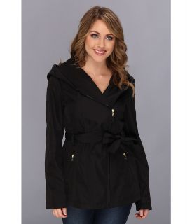 Jessica Simpson Hooded Asymmetrical Zip Trench Coat Womens Coat (Black)
