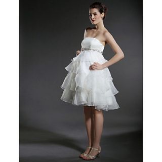 Empire Ball Gown Strapless Knee length Organza Tiered Maternity Wedding Dress