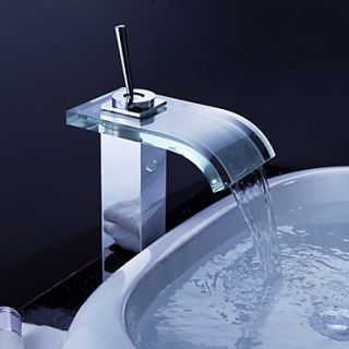 Contemporary Waterfall Bathroom Sink Faucet with Glass Spout and Pop up Waste