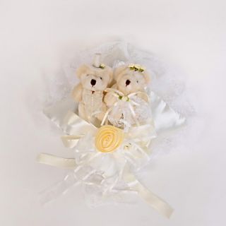 Wedding Ring Pillow In Ivory Satin With Lovely Bear And Laces