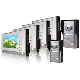 Four 7 Inch Monitor Color Video Door Phone System (2 Alloy Weatherproof Cover Camera)