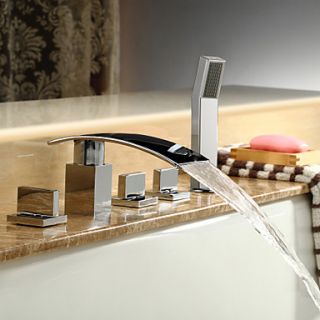 Contemporary Waterfall Tub Faucet with Hand Shower   Chrome Finish