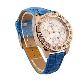 Womens Diamond Decor Case Leather Band Quartz Analog Wrist Watch (Assorted Colors)
