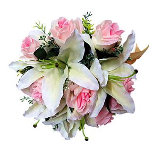 Satin Pale Pink Rose Lily Bridal Bouquet