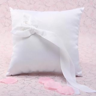 Wedding Ring Pillow In White Satin With Calla Lily