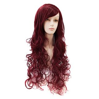 Capless Medium Long Body Wave Synthetic Deep Wine Party Hair Wig