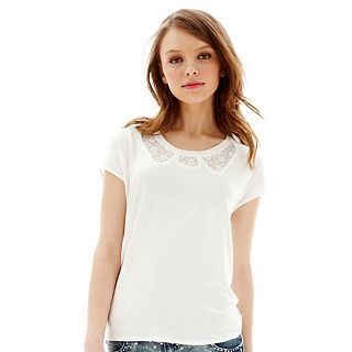 L AMOUR BY NANETTE LEPORE LAmour Nanette Lepore Lace Tee, White, Womens