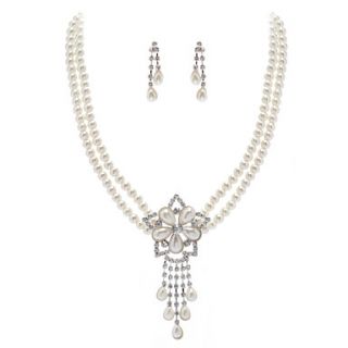 Ivory Pearl Two Piece Vintage Ladies Necklace and Earrings Jewelry Set (38 cm)