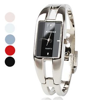 Womens Quartz Analog Rectangle Case Silver Alloy Band Bracelet Watch (Assorted Colors)