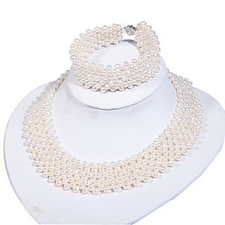 Beautiful Freshwater Pearl Ladies Jewelry Set Including Necklace And Bracelet