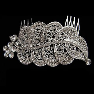Alloy With Rhinestone And Pearl Cutout Leaf Bridal Comb