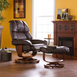 Southern Enterprises Leather Recliner with Ottoman Taupe   UP7632RC