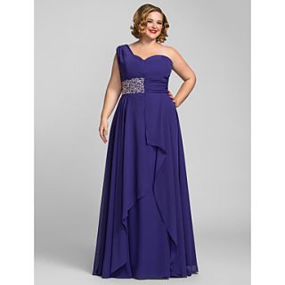 Plus Size A line One Shoulder Floor length Chiffon Evening/Prom Dress