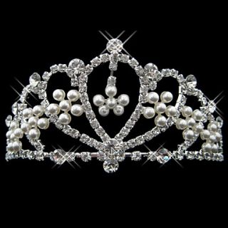 Silver Alloy Rhinestone And Pearl Flower Bridal Tiara