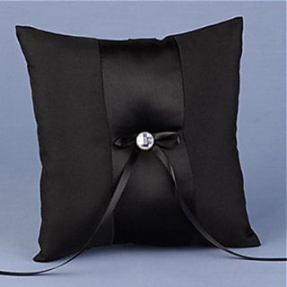 Ring Pillow In Black Satin With Bow And Sash