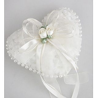 Wedding Ring Pillow in Smooth Satin With Lovely Flowers and Pearls