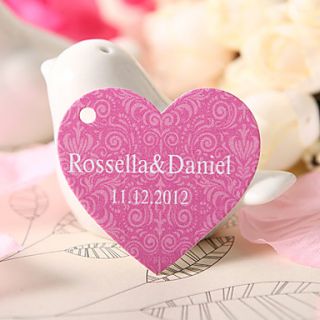 Personalized Heart Shaped Favor Tag   Fuchsia Print (Set of 60)