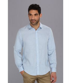 Perry Ellis Solid Linen L/S Shirt Mens Long Sleeve Button Up (Blue)