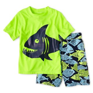 Carters Short Sleeve Shark Rashguard and Swim Trunks Set   Boys 3m 4t, Yellow,