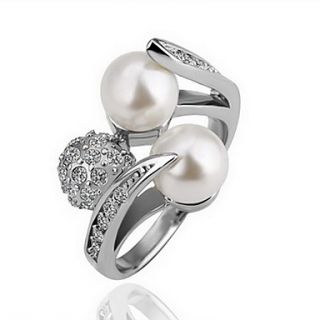 Gorgeous Cubic Zirconia 18K Gold Plate Pearl Fashion Ring