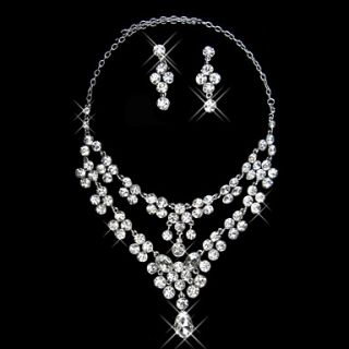 Gorgeous Rhinestone Cute Flower Ladies Necklace and Earrings Jewelry Set (50 cm)