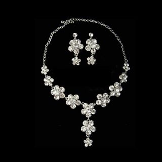 Rhinestone Heart Design Ladies Necklace and Earrings Jewelry Set (50 cm)