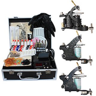3 Cast Iron Tattoo Machine Gun Kits with Top Quality LCD Power Supply