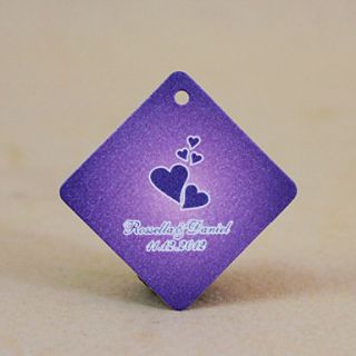 Personalized Rhombus Favor Tag   Purple Hearts (Set of 30)