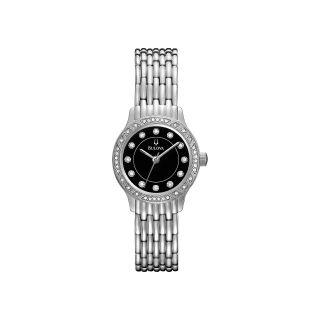 Bulova Womens Crystal Accent Black Dial Silver Tone Watch
