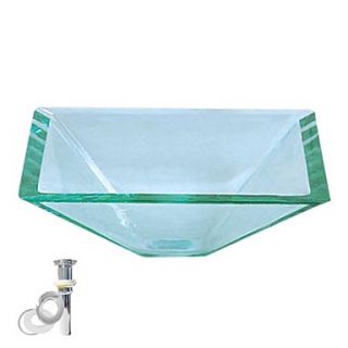 Transparent Tempered Glass Vessel Sink With Pop up and Mounting ring