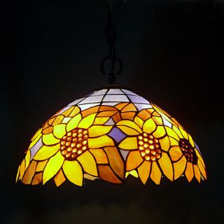 60W 2   Light Tiffany Pendent Light with Glass Shade in Sunflower Pattern