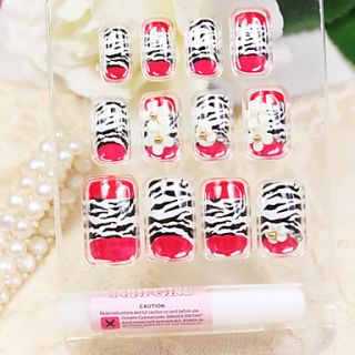 Full Cover Red Leopard Pattern Style Acrylic Nails Tips With Nail Glue