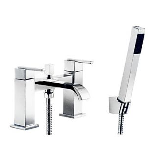 Centerset Double Handles Bridge Solid Brass Tub Faucet with Hand Shower   Chrome Finish