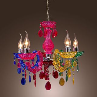 Artistic Acrylic Pendant Lights with 5 Lights Chrome Finished Rainbow Design