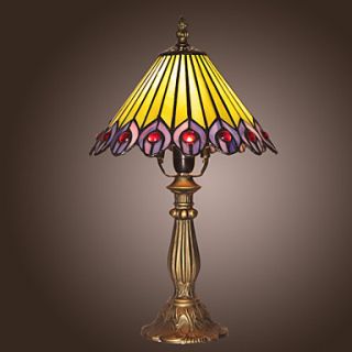 25W Tiffany Style Table Light Peacock Feathers Design