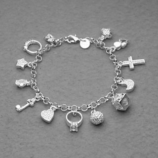 Beautiful Silver Plated 13 Charms Unisex Bracelet