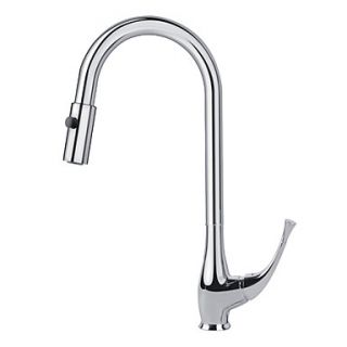 Contemporary Single Handle Pull Out Solid Brass Chrome Finish Kitchen Faucet