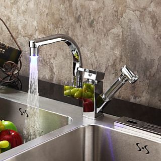 Contemporary Color Changing LED Pull Out Kitchen Faucet Chrome Finish