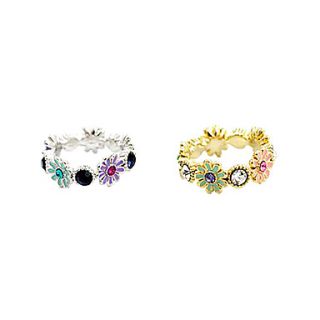 Daisy Flowers Ring with Colorful Rhinestone