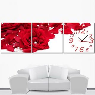 Contemporary Style Botanical Wall Clock in Canvas 3pcs