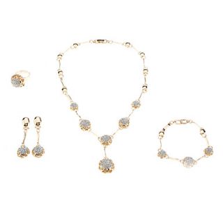 Gold Plated Ball White Diamond Necklace Earring Ring and Bracelet Jewelry Set