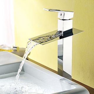 Solid Brass Contemporary Waterfall Single Handle Bathroom Sink Faucet Chrome Finish