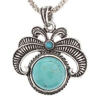 Vintage Flower Pattern Turquoise Pendant Necklace